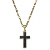 Lucleon Collier à Pendentif Croix Plaqué Or Avec Marqueterie Noire 20