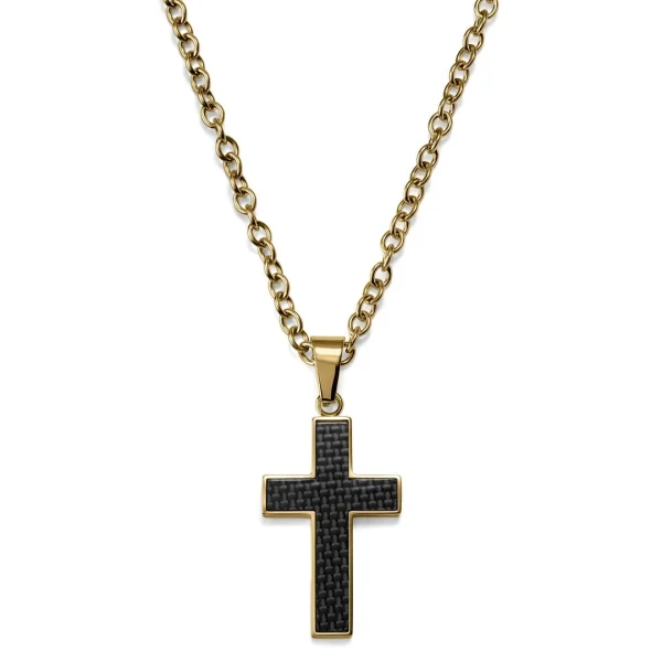 Lucleon Collier à Pendentif Croix Plaqué Or Avec Marqueterie Noire 1