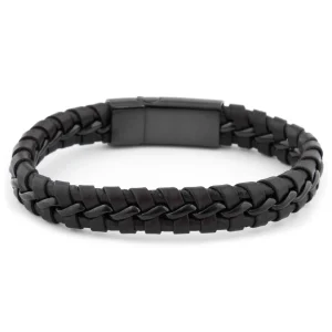 Lucleon Bracelet Tressé En Cuir Noir à Fermoir Magnétique 16