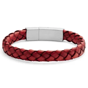 Lucleon Bracelet Bolo Massif En Cuir Rouge Uni 8