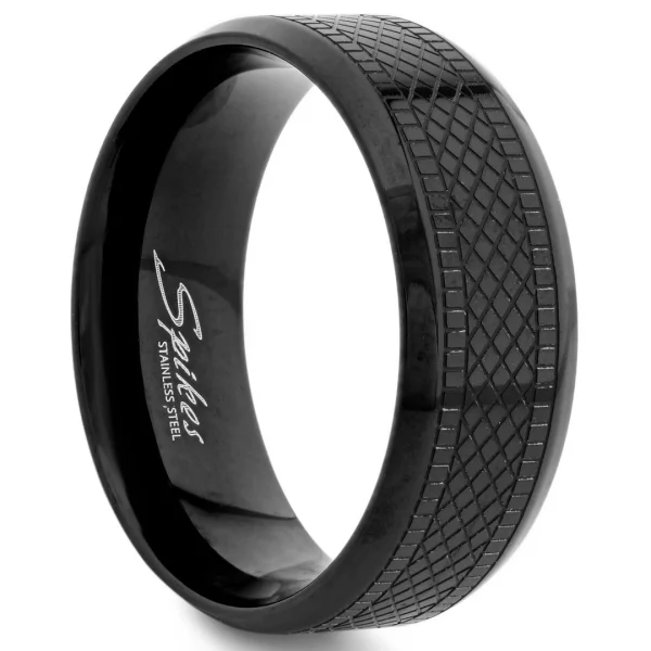 Fort Tempus Bague Noire En Acier à Motif à Croisillons 1