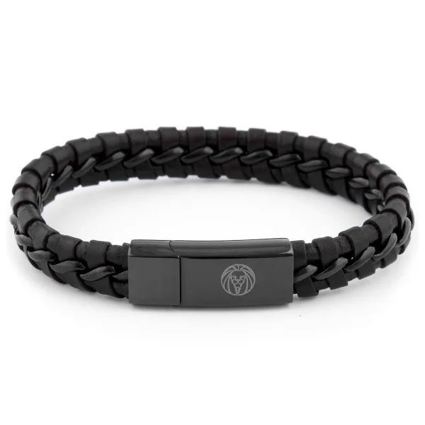 Lucleon Bracelet Tressé En Cuir Noir à Fermoir Magnétique 1