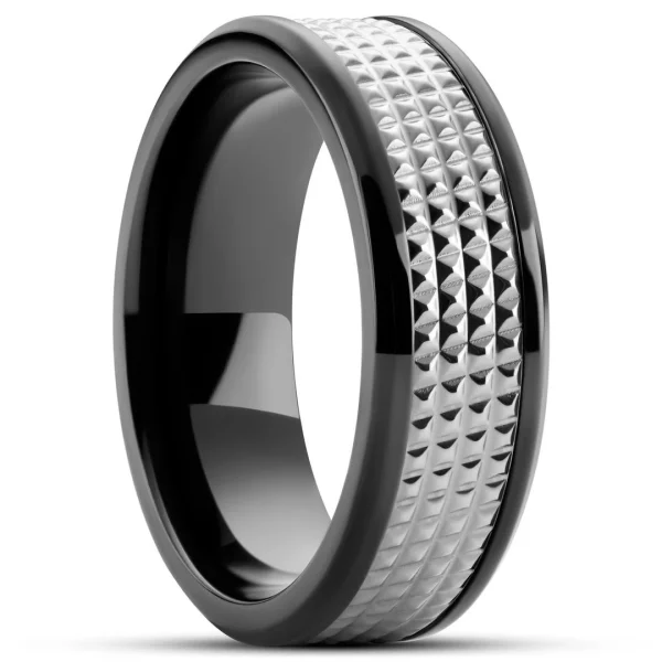 Lucleon Hyperan | Anneau Noir En Titane Avec Motif Diamant Argenté – 8 Mm 1