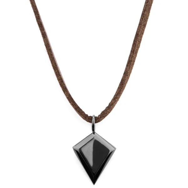 Lucleon Collier En Cuir Marron à Pendentif Triangulaire Noir 1