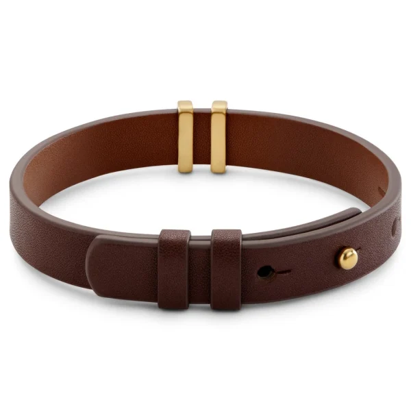 Lucleon Nomen | Bracelet En Cuir Noir Et Marron Avec Finitions En Métal Doré 3