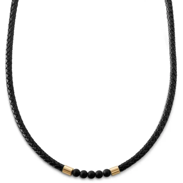 Lucleon Tenvis | Collier En Cuir Avec Onyx Et Pendentifs Dorés 5 Mm 1