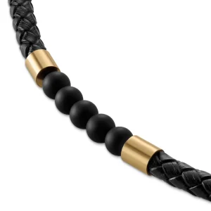 Lucleon Tenvis | Collier En Cuir Avec Onyx Et Pendentifs Dorés 5 Mm 13