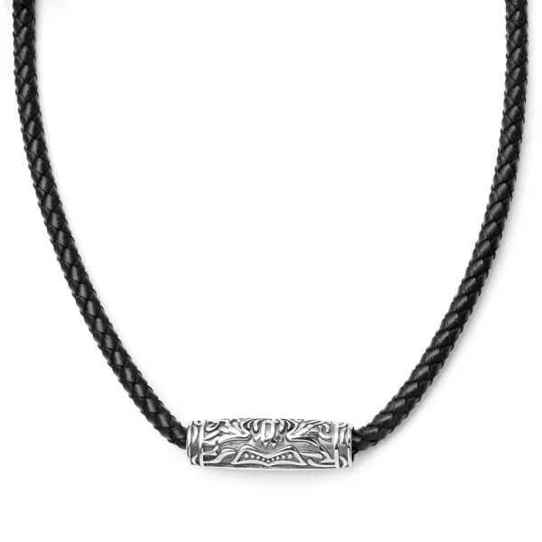 Fort Tempus Collier En Cuir Noir Et Rune Cylindrique 1