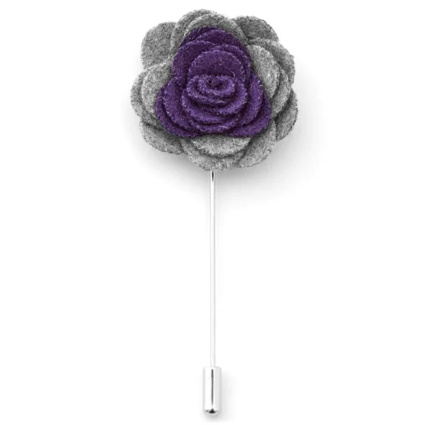 Warren Asher Boutonnière à Fleur Douce Violette & Grise 1