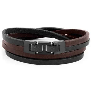 Lucleon Bracelet Roy à Double Tour En Cuir Foncé Bicolore Avec Fermoir Noir 10