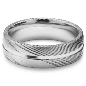 Lucleon Fortis | Bague En Acier Damas Et Titane à Double Liseré Argenté – 7 Mm 16