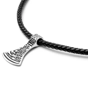 Fort Tempus Collier En Cuir Noir Et Rune Argentée 8