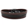 Lucleon Bracelet Roy à Double Tour En Cuir Foncé Bicolore Avec Fermoir Noir 19