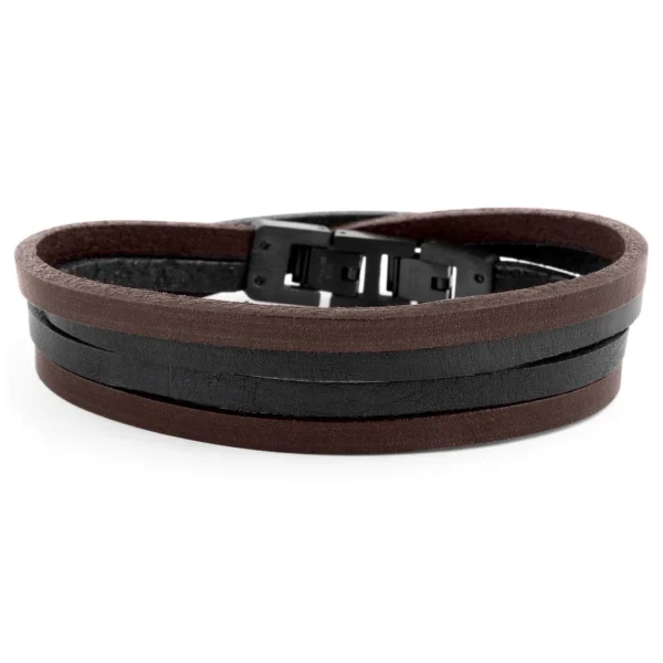 Lucleon Bracelet Roy à Double Tour En Cuir Foncé Bicolore Avec Fermoir Noir 1