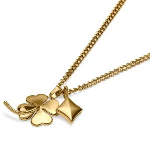 Seizmont Ace | Collier à Double Pendentif Doré « L’as De Carreau » Et « Le Trèfle à 4 Feuilles » 16