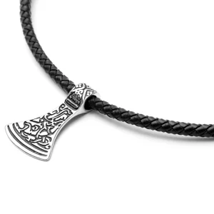 Fort Tempus Collier En Cuir Noir Et Rune Argentée 12