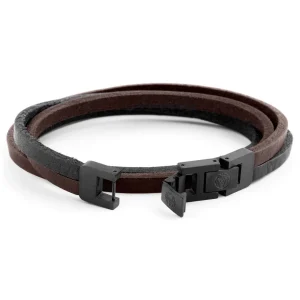 Lucleon Bracelet Roy à Double Tour En Cuir Foncé Bicolore Avec Fermoir Noir 14