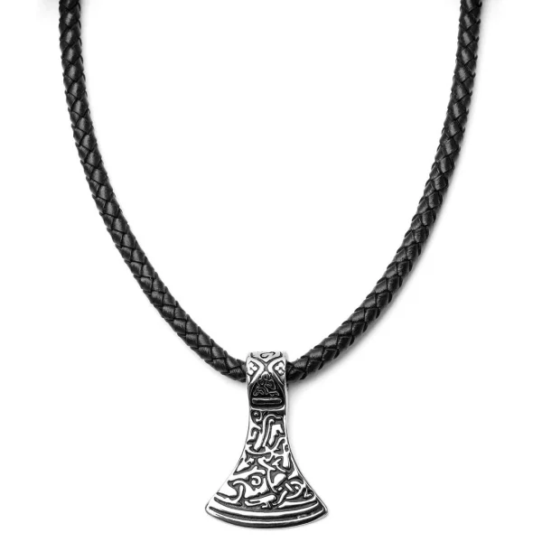 Fort Tempus Collier En Cuir Noir Et Rune Argentée 1