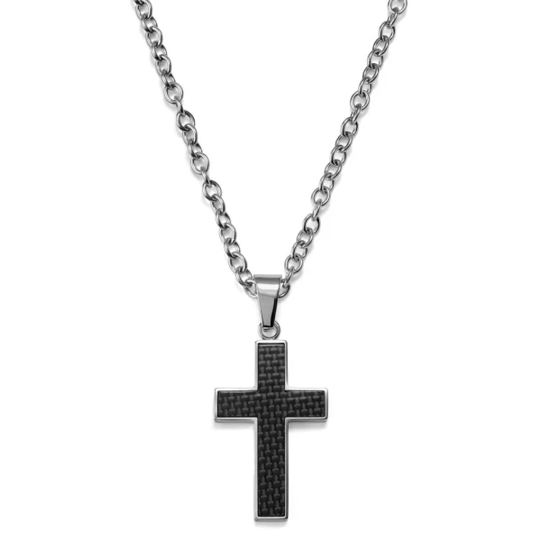 Lucleon Collier à Pendentif Croix Avec Marqueterie Noire 1