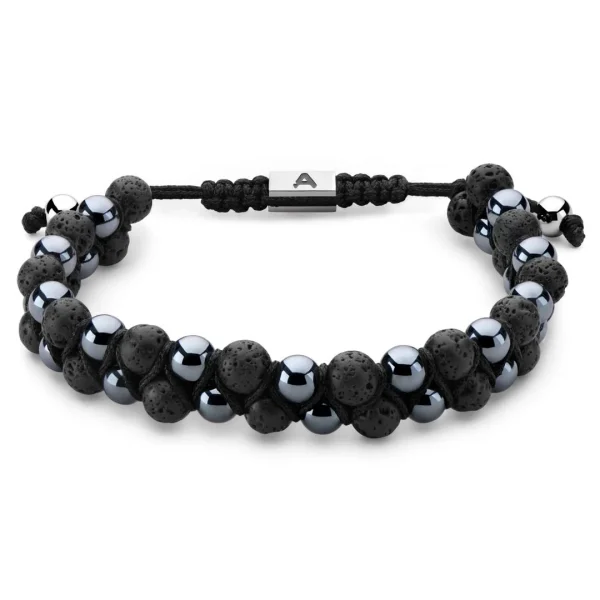 Arkai Bracelet Sanatio Double Rang En Hématite & Pierre De Lave 1