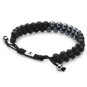 Arkai Bracelet Sanatio Double Rang En Hématite & Onyx 16