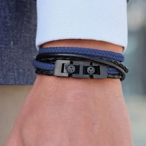 Lucleon Bracelet Roy En Cuir Noir Et Bleu 14