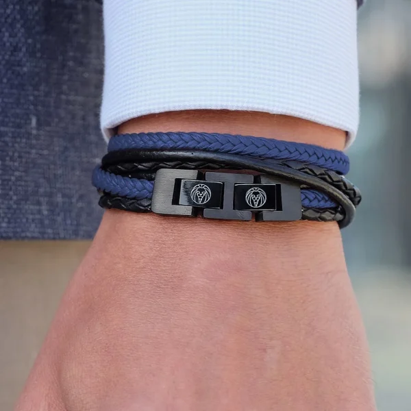 Lucleon Bracelet Roy En Cuir Noir Et Bleu 5