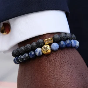 Lucleon Bracelet Miro En Agate Bleue Et Pierres De Lave 16