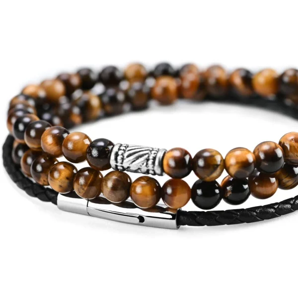 Neshraw Bracelet De Pierres Marrons Oeil De Tigre 4