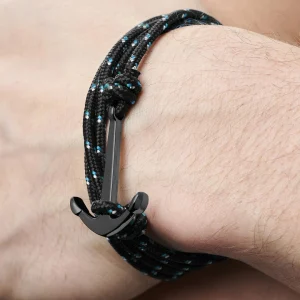 Tailor Toki Bracelet L’ancre Noire à Cordon Noir Et Bleu 18