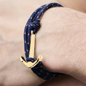 Tailor Toki Bracelet L’ancre Dorée à Cordon Bleu Blanc Rouge 18