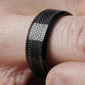 Fort Tempus Bague Noire En Acier à Motif à Croisillons 15