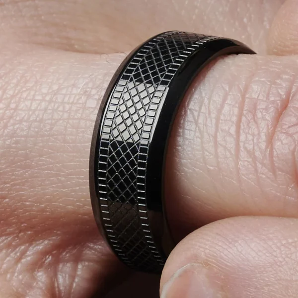 Fort Tempus Bague Noire En Acier à Motif à Croisillons 6