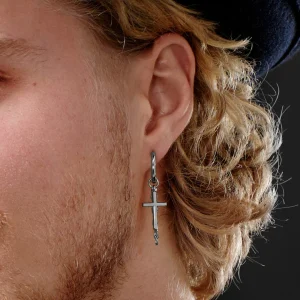 Lucleon Boucle D’oreille En Acier Argenté Avec Pendentifs Croix Et Chaîne 12