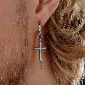 Lucleon Boucle D’oreille En Acier Argenté Avec Pendentifs Croix Et Chaîne 18