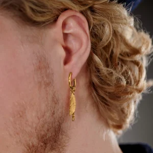 Lucleon Boucle D’oreille En Acier Doré Avec Pendentifs Plumes Et Chaîne 12