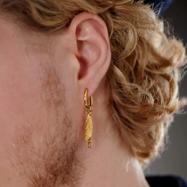 Lucleon Boucle D’oreille En Acier Doré Avec Pendentifs Plumes Et Chaîne 4