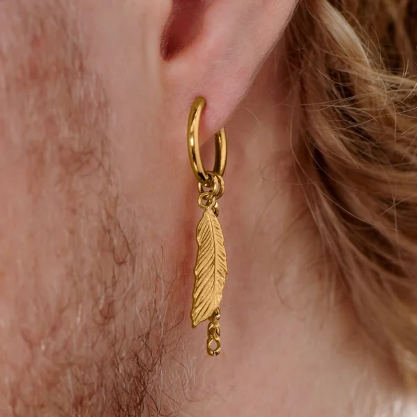 Lucleon Boucle D’oreille En Acier Doré Avec Pendentifs Plumes Et Chaîne 6