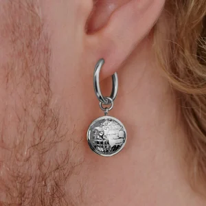 Lucleon Boucle D’oreille En Titane Argenté Avec Pendentif Globe Terrestre 15