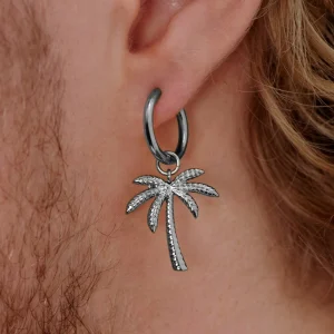 Lucleon Boucle D’oreille En Acier Argenté Avec Pendentif Palmier 13