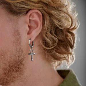 Lucleon Boucle D’oreille En Titane Argenté Avec Pendentif Ankh 10