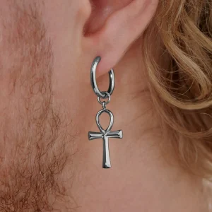 Lucleon Boucle D’oreille En Titane Argenté Avec Pendentif Ankh 18