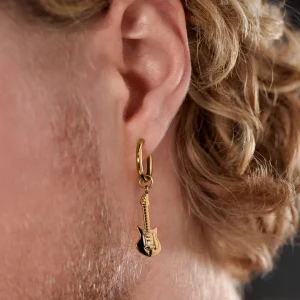 Lucleon Boucle D’oreille En Acier Doré Avec Pendentif Guitare 10