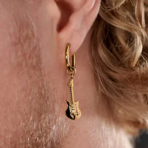 Lucleon Boucle D’oreille En Acier Doré Avec Pendentif Guitare 16