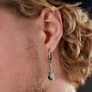 Lucleon Boucle D’oreille En Acier Argenté Avec Pendentif Guitare 10