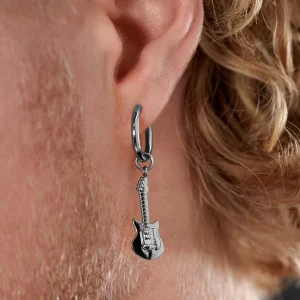 Lucleon Boucle D’oreille En Acier Argenté Avec Pendentif Guitare 18