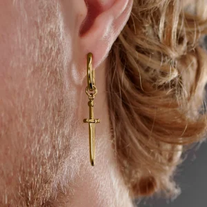 Lucleon Boucle D’oreille En Titane Doré Avec Pendentif épée 18