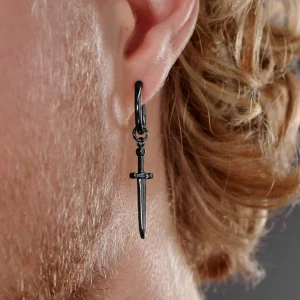 Lucleon Boucle D’oreille En Titane Noir Avec Pendentif épée 18