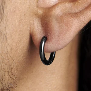 Lucleon Boucle D’oreille En Acier Noir « Le Cercle » 16