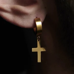 Lucleon Boucle D’oreille Avec Croix Et Anneau Doré 18